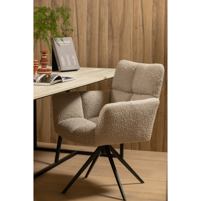 WOOOD Vinny Draaistoelen - Bouclé - Zand - Set van 6
