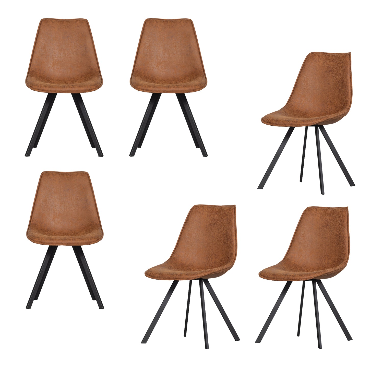 WOOOD Swen Eetkamerstoelen - Gerecycled Leer - Cognac - Set van 6