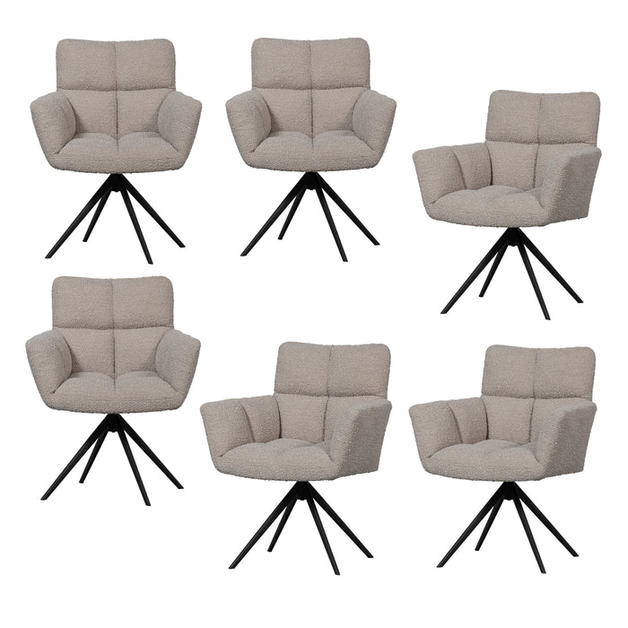 WOOOD Vinny Draaistoelen - Bouclé - Zand - Set van 6