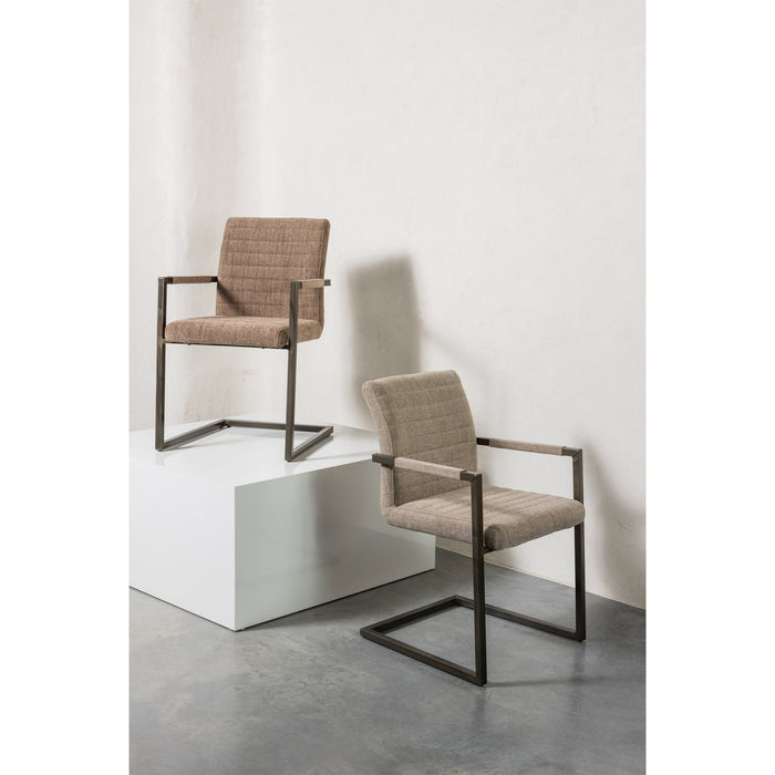 WOOOD Bas Eetkamerstoelen - Geweven Stof - Bruin Melange - Set van 6