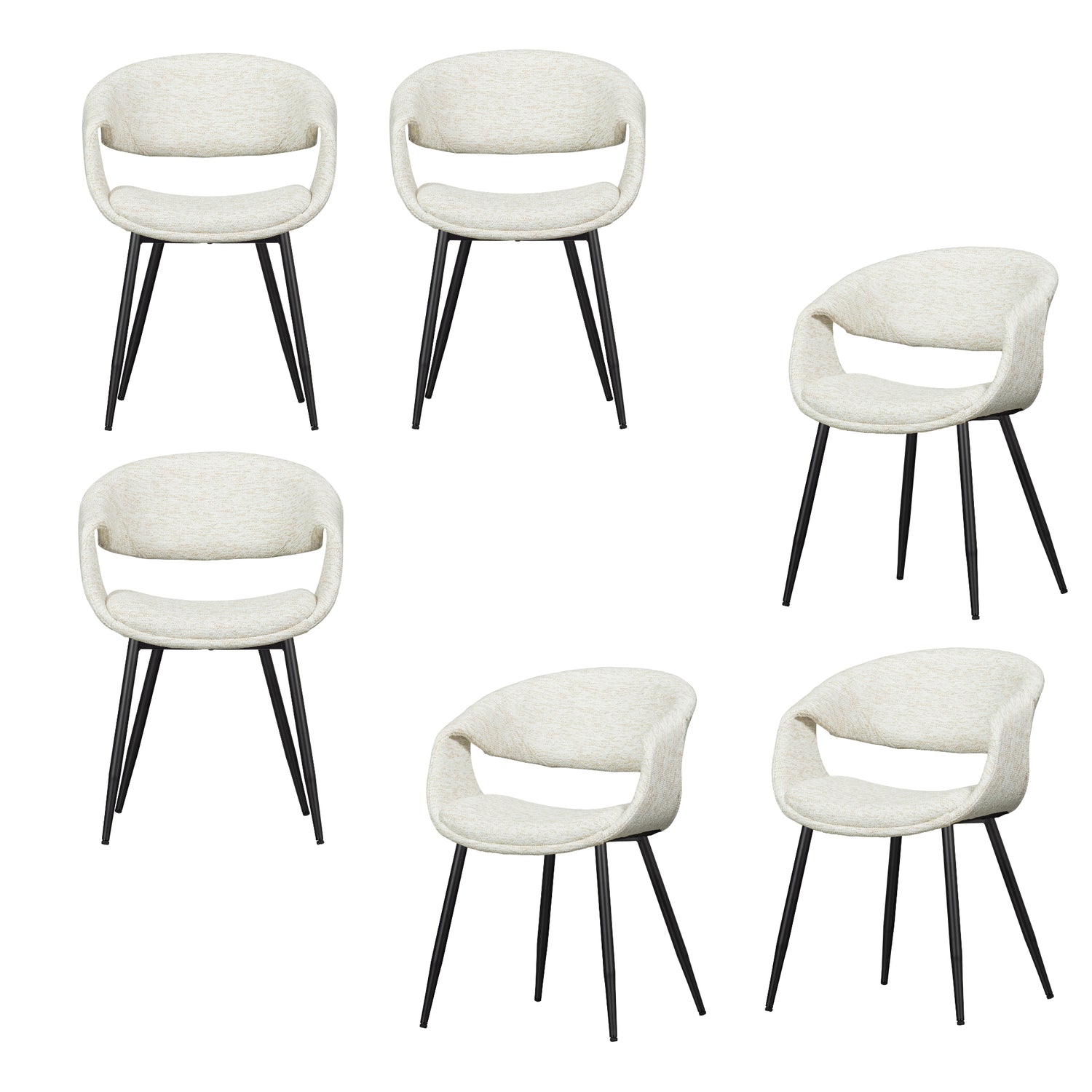 WOOOD Yossi Eetkamerstoelen Metalen Zwarte Poot - Naturel - Set van 6