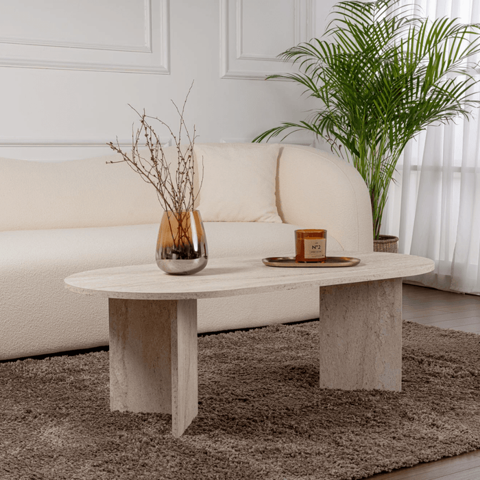 Calicosy - Ovale salontafel B119 cm - IRIS - Travertijneffect
