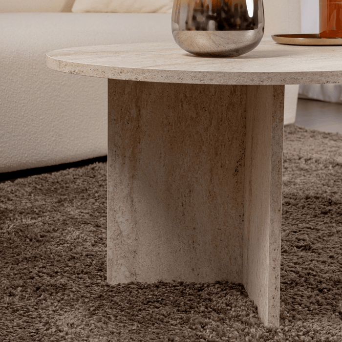 Calicosy - Ovale salontafel B119 cm - IRIS - Travertijneffect