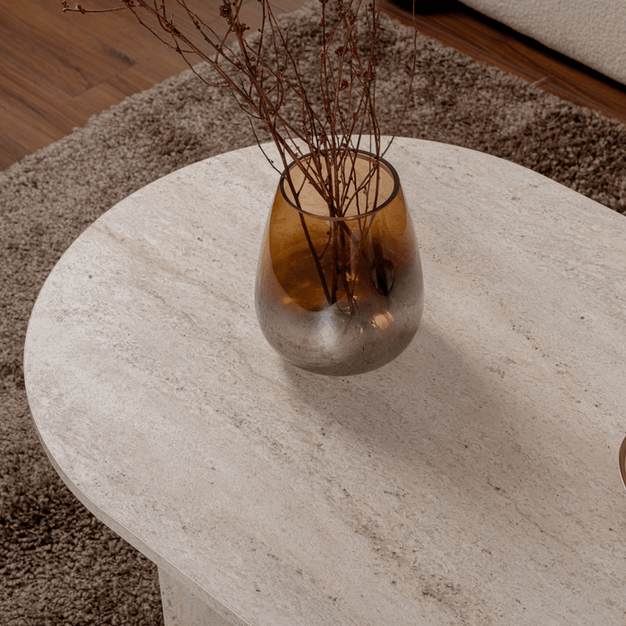 Calicosy - Ovale salontafel B119 cm - IRIS - Travertijneffect