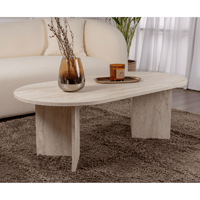 Calicosy - Ovale salontafel B119 cm - IRIS - Travertijneffect