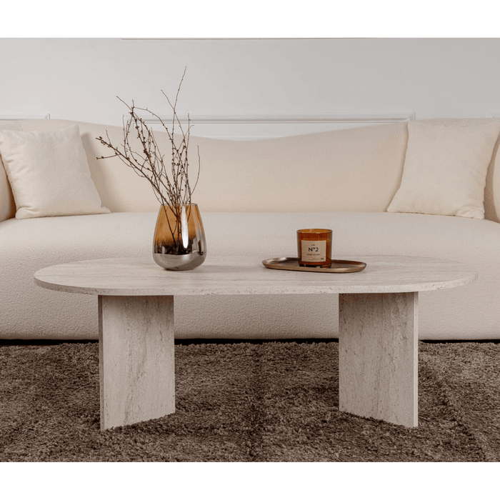 Calicosy - Ovale salontafel B119 cm - IRIS - Travertijneffect