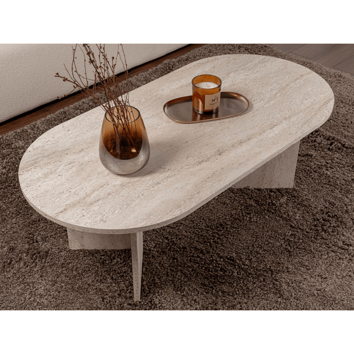 Calicosy - Ovale salontafel B119 cm - IRIS - Travertijneffect
