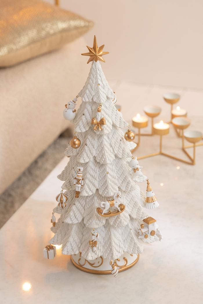 J-Line decoratie Kerstboom ornamenten - polyresin - wit|goud - large