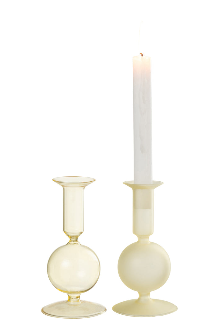 J-Line kandelaar Bal - glas - transparant|lichtgeel - small - 2 stuks
