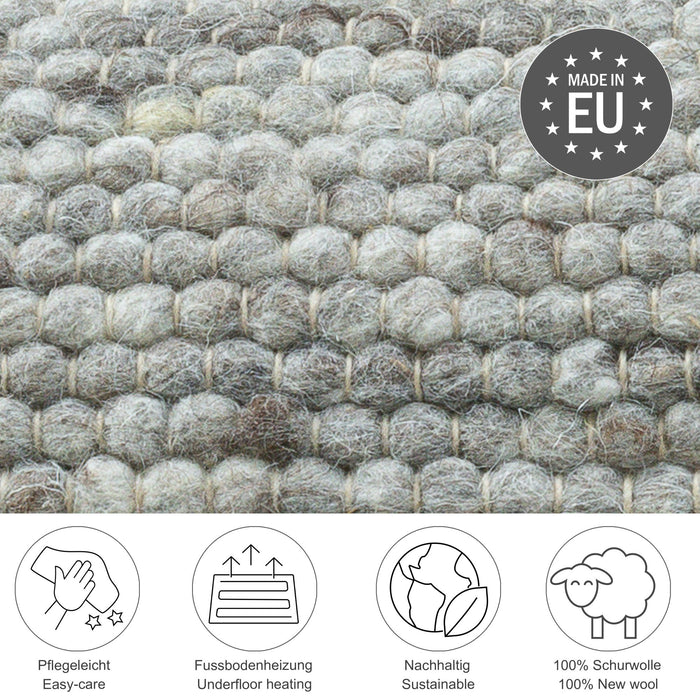 Theko Handgeweven wollen tapijt Alpen 90x160 cm - Natuurgrijs