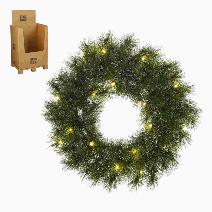 Black Box Kerstkrans Glendon - 45x45x15 cm - Hardnaald - Warm Wit - Set van 2