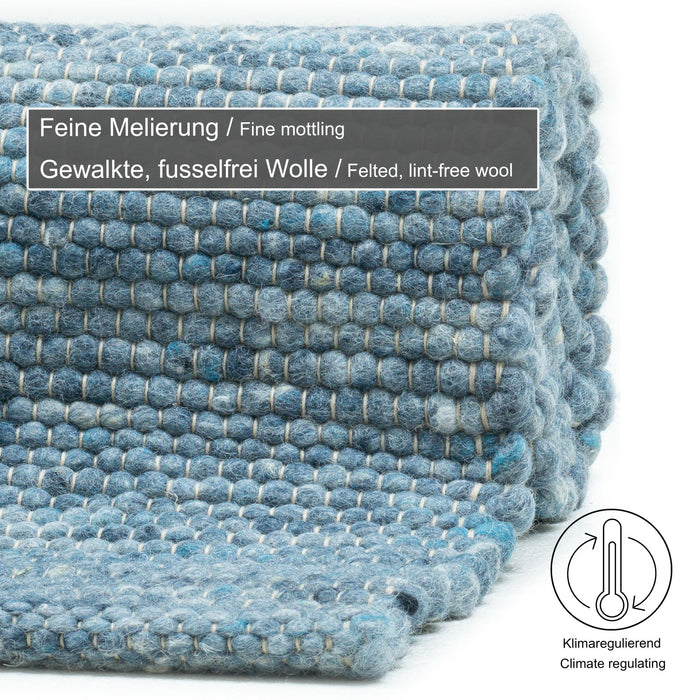 Theko Handgeweven wollen tapijt Alpen 70x140 cm - Blauw