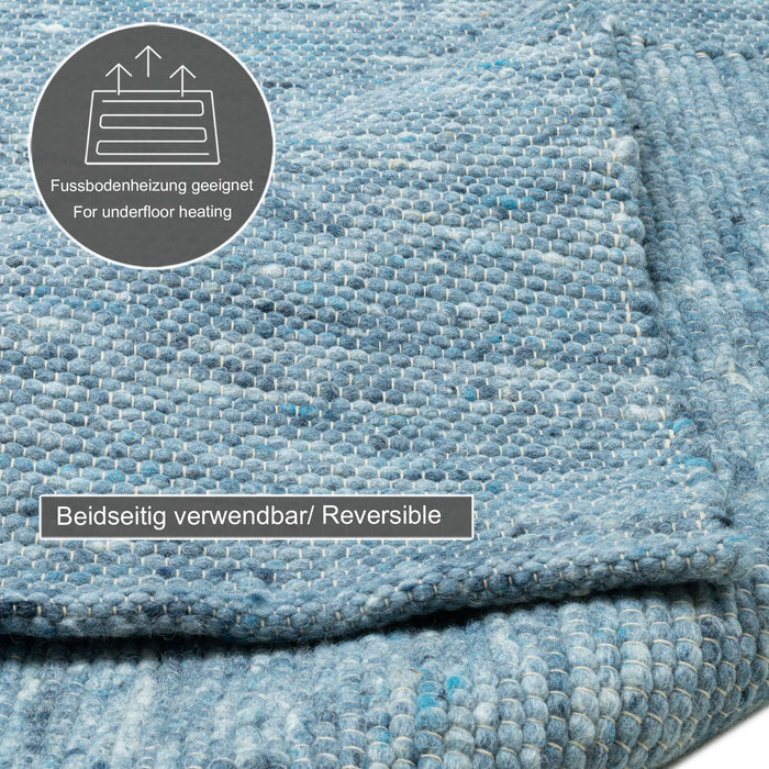 Theko Handgeweven wollen tapijt Alpen 190x250 cm - Blauw