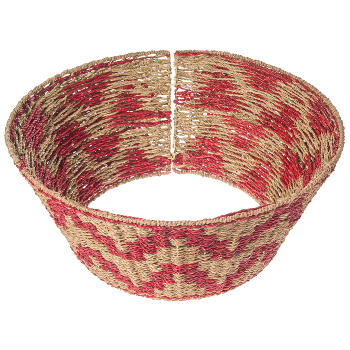 Beliani - GLACE - Kerstboomrok - Naturel|Rood - ⌀ 60 cm - Zeegras
