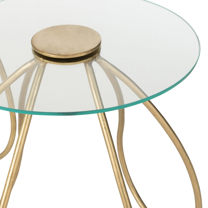 J-Line tafel Rond - metaal|glas - goud - 2 stuks
