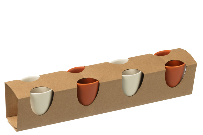 J-Line kopje Met Oor + Bamboubasis - keramiek - wit|oranje -