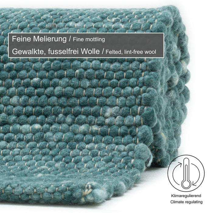 Theko Handgeweven wollen tapijt Alpen 90x160 cm - Petrolblauw