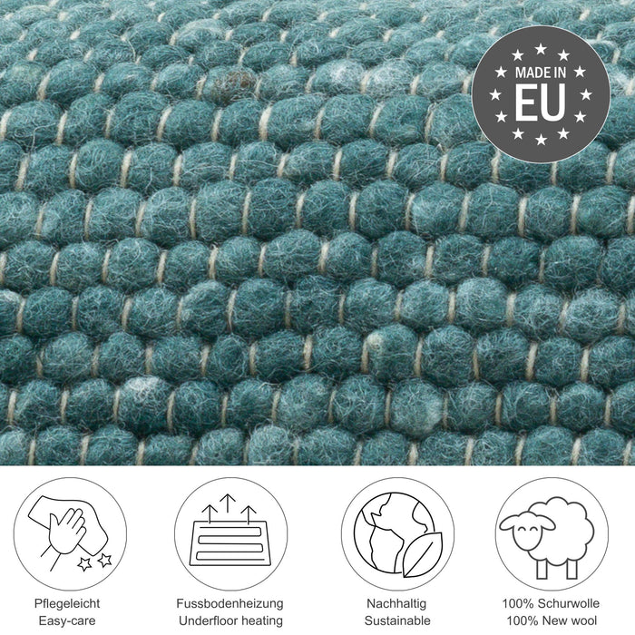 Theko Handgeweven wollen tapijt Alpen 190x290 cm - Petrolblauw