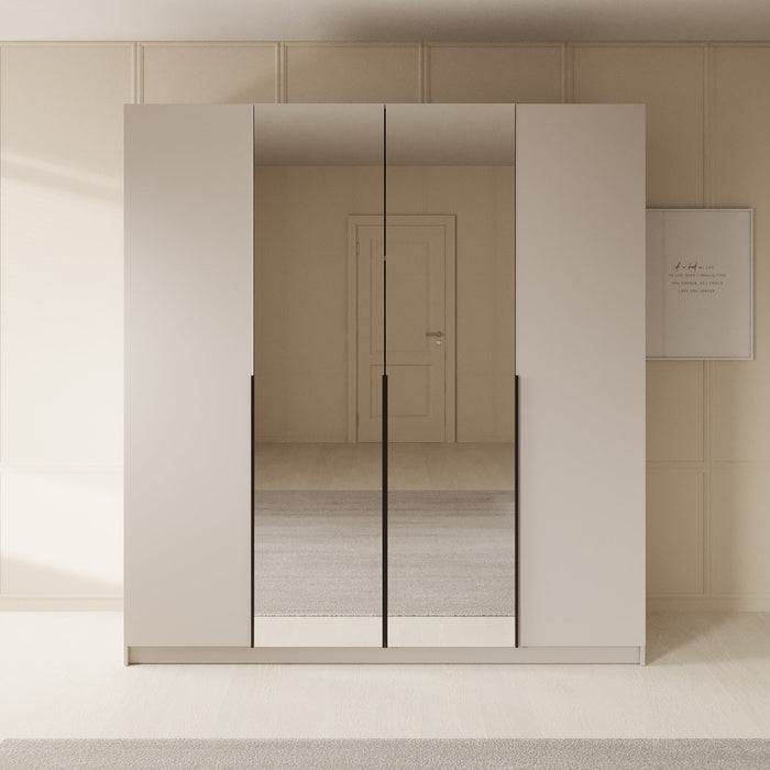 Meubella - Kledingkast Sabre - Beige - 200 cm - Met spiegel
