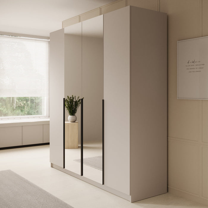 Meubella - Kledingkast Sabre - Beige - 200 cm - Met spiegel