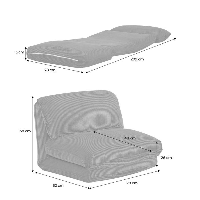 sweeek - Slaapfauteuil omvormbaar ribfluweel dikke rib 1 persoons Cosy