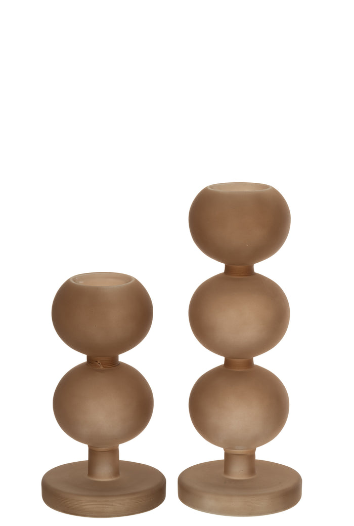 J-Line kandelaar Malik - glas - taupe - set van 2