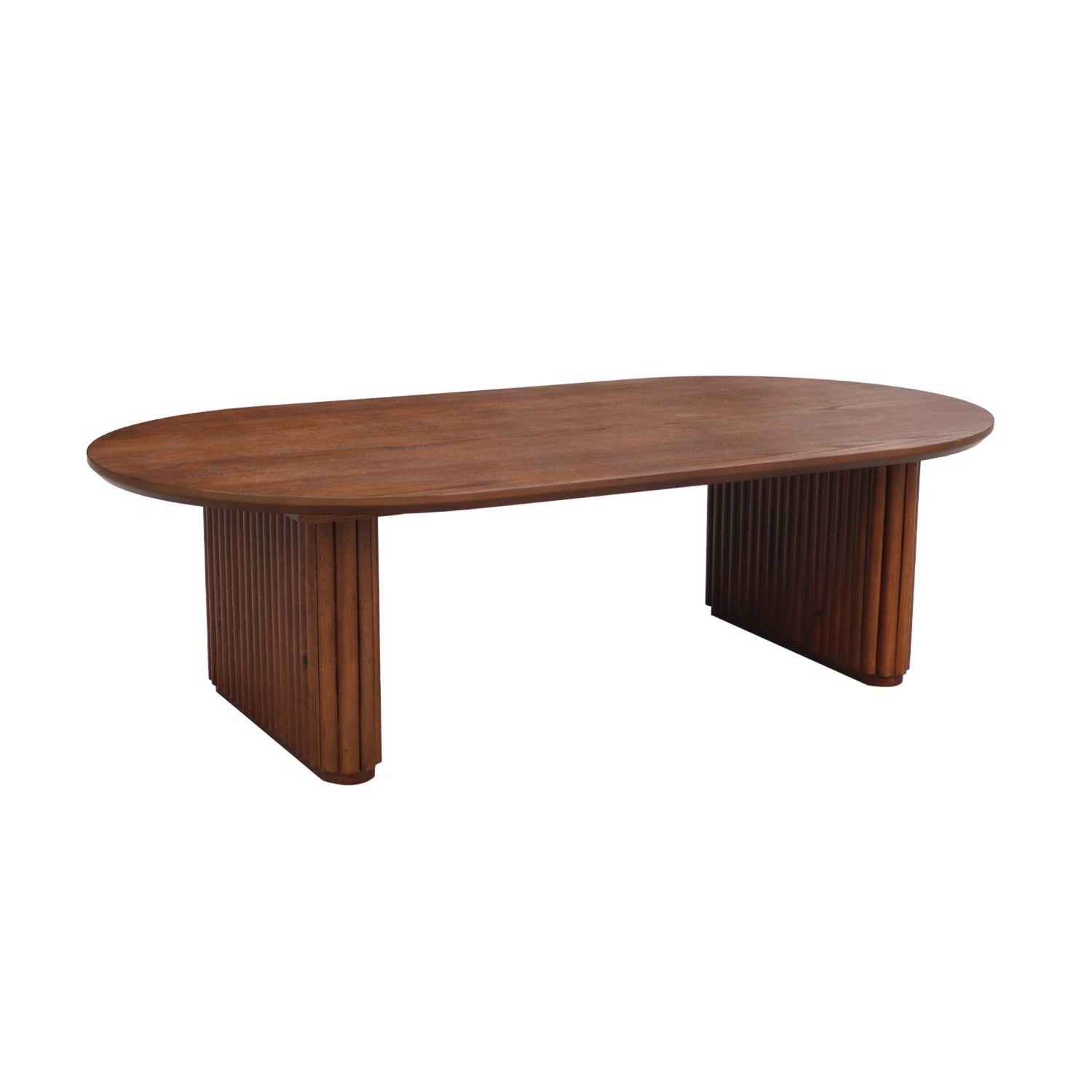 sweeek - Ovale salontafel rubberhout met eikenfineer