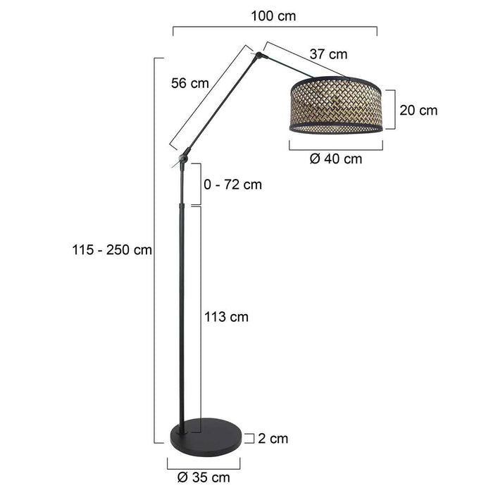 Steinhauer - Booglamp Zwart|Naturel|Zwart Metaal|Bamboe  100x40x250cm