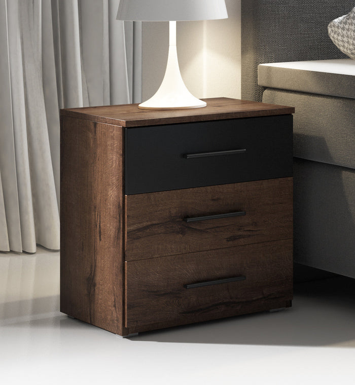 Meubella - Nachtkastje Brown - Zwart - Eiken - 46 cm