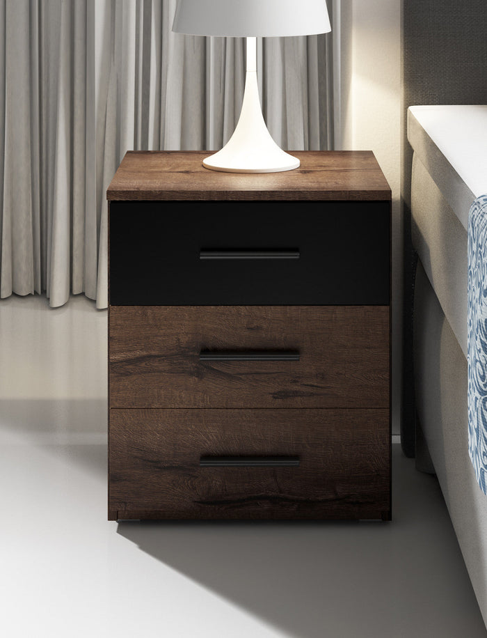 Meubella - Nachtkastje Brown - Zwart - Eiken - 46 cm