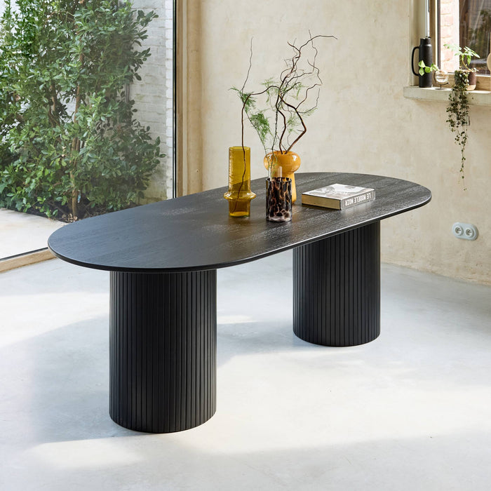 sweeek - Ovale eettafel rubberhout en eikenfineer 8 plaatsen
