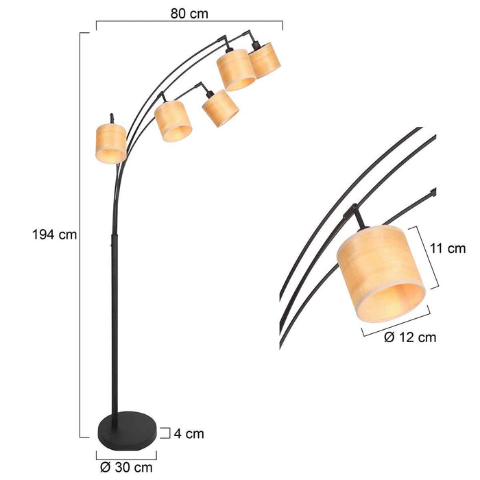 Mexlite - vloerlamp - Bambus - zwart - bamboe - booglamp - E14 -
