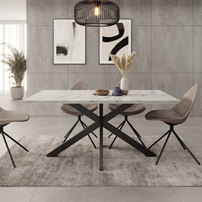 Meubella - Eetkamertafel Wabe - Wit marmerlook - 160 cm