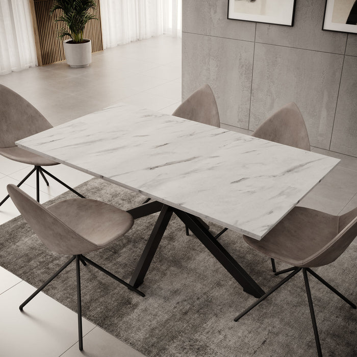 Meubella - Eetkamertafel Wabe - Wit marmerlook - 160 cm