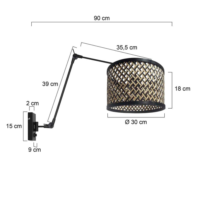 Steinhauer - Wandlamp Zwart|Naturel|Zwart Metaal|Bamboe  90x30x80cm