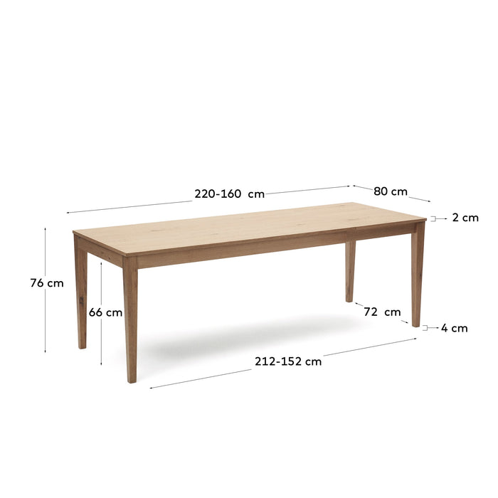 Kave Home - Yain uitschuifbare tafel in eikenfineer en massief eiken