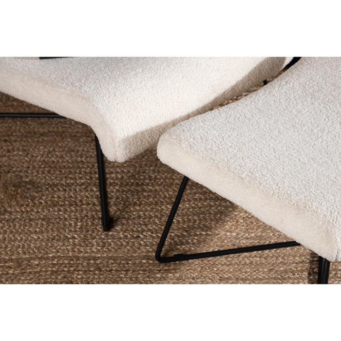 Svea - Limo fauteuil met voetenbank - boucle - wit