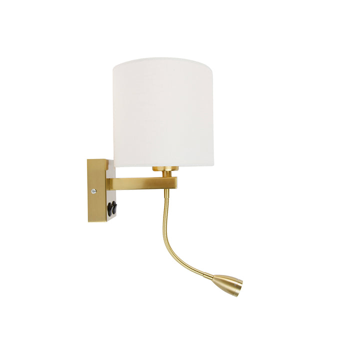 QAZQA Wandlamp messing met ovale linnen kap wit 25cm - Brescia Combi