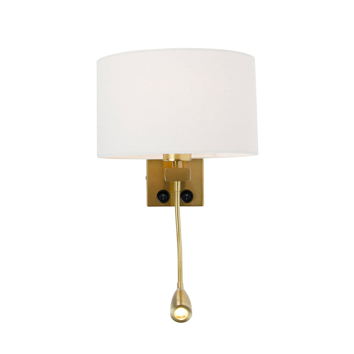 QAZQA Wandlamp messing met ovale linnen kap wit 25cm - Brescia Combi