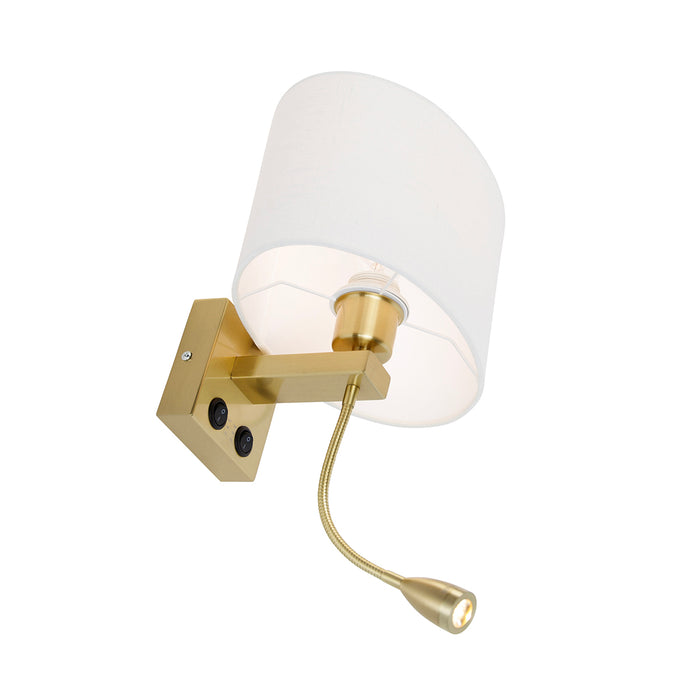 QAZQA Wandlamp messing met ovale linnen kap wit 25cm - Brescia Combi