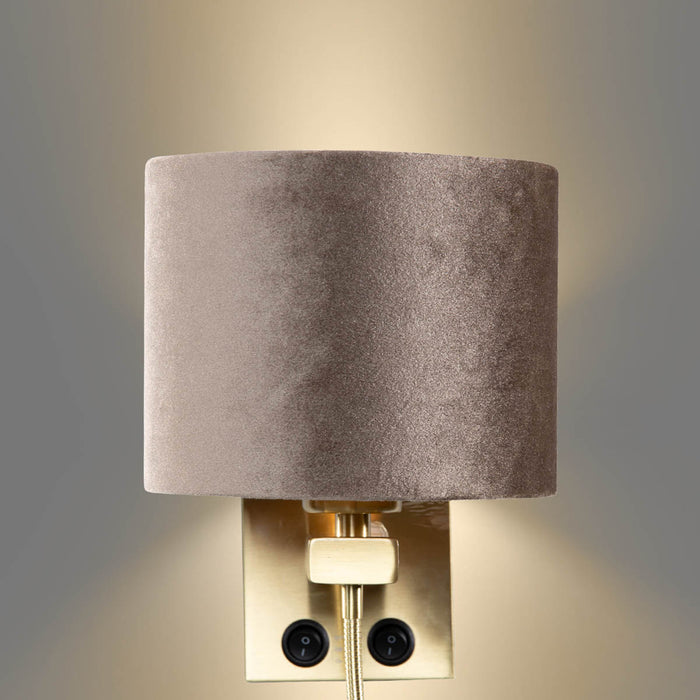 QAZQA Wandlamp brons met velours kap taupe 18cm - Brescia Combi