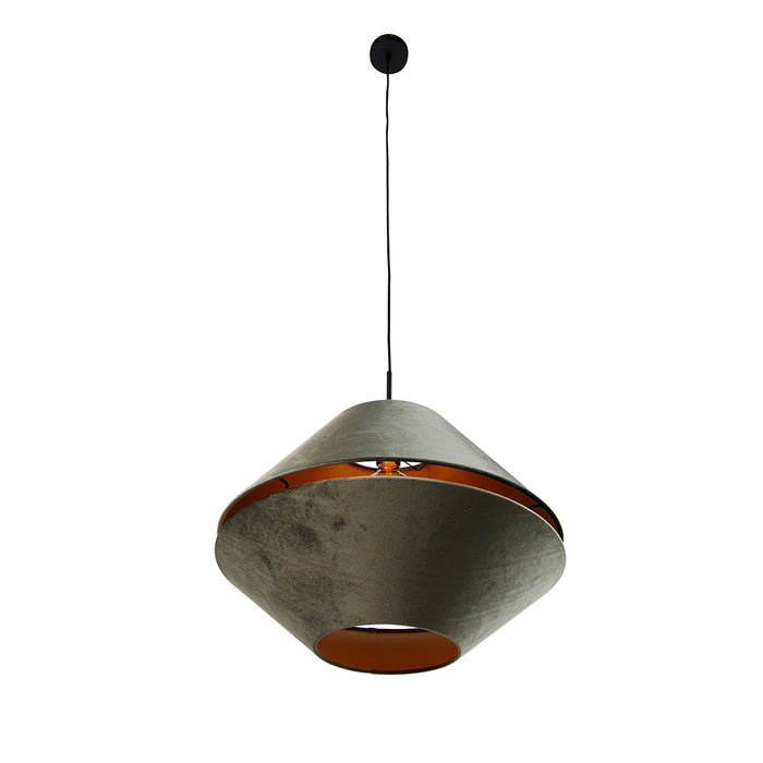 QAZQA Hanglamp zwart met dubbele velours lampenkap groen met gouden