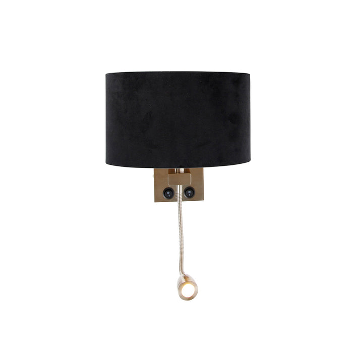 QAZQA Wandlamp staal met ovale velours kap zwart 25cm - Brescia Combi