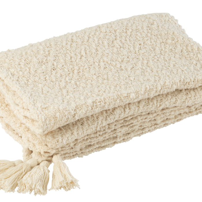 J-Line plaid Kwasten - katoen - creme - 180 x 130 cm