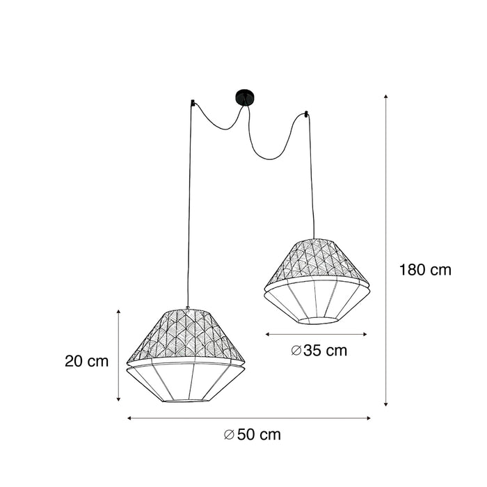 QAZQA Hanglamp zwart met dubbele velours lampenkap blad dessin en