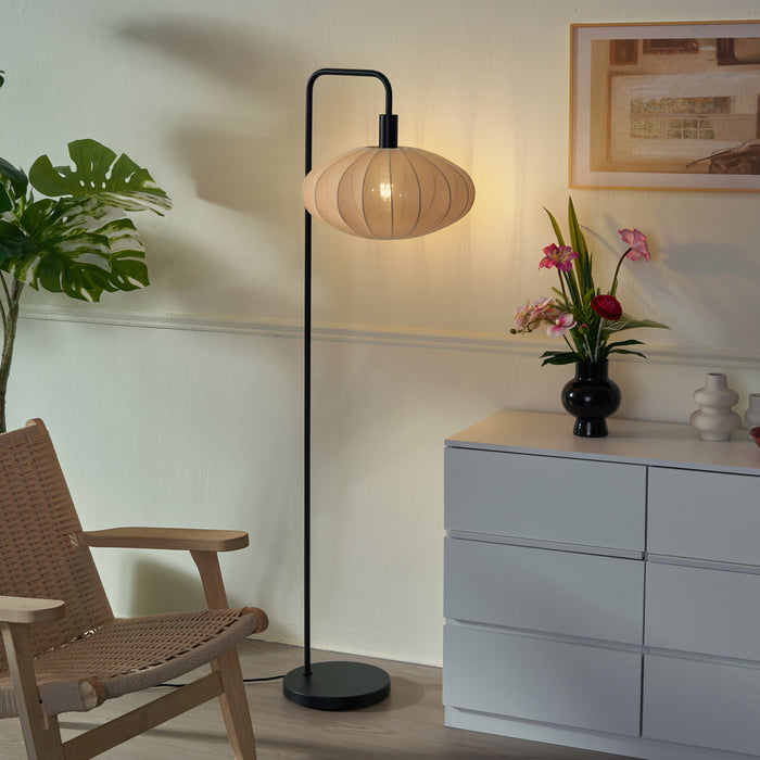 QAZQA Japandi vloerlamp zwart met stoffen bruine kap - Bida