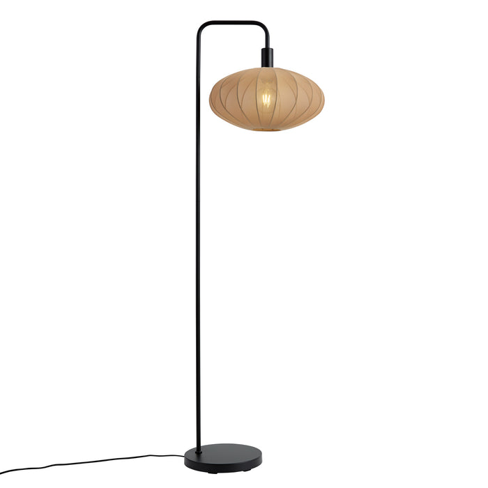 QAZQA Japandi vloerlamp zwart met stoffen bruine kap - Bida