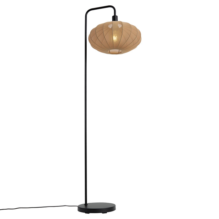 QAZQA Japandi vloerlamp zwart met stoffen bruine kap - Bida