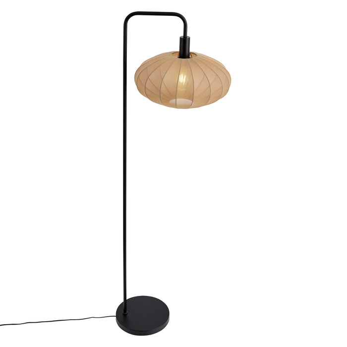 QAZQA Japandi vloerlamp zwart met stoffen bruine kap - Bida