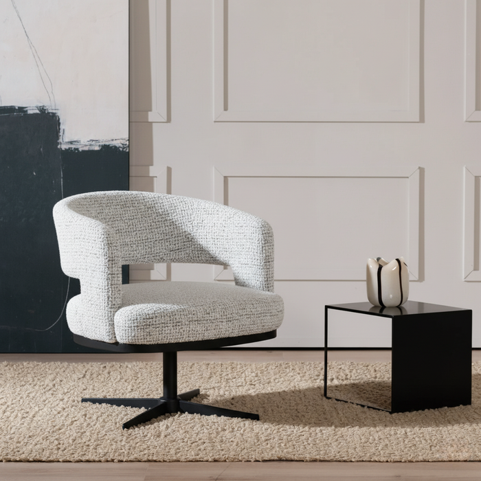 Bronx71 Draaifauteuil Gino gemêleerde stof off white|zwart